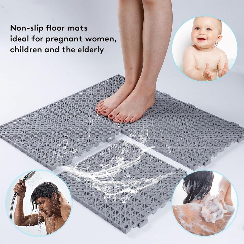 WENQUIT 12PCS Interlocking Drainage Mat, 12" x 12" Non-Slip Splicing Rubber Drainage Floor Mats with Holes, Cushioning Floor Tiles Mats for Deck, Pool, Indoor Bathroom & Outdoor Balcony-Gray - Image 5